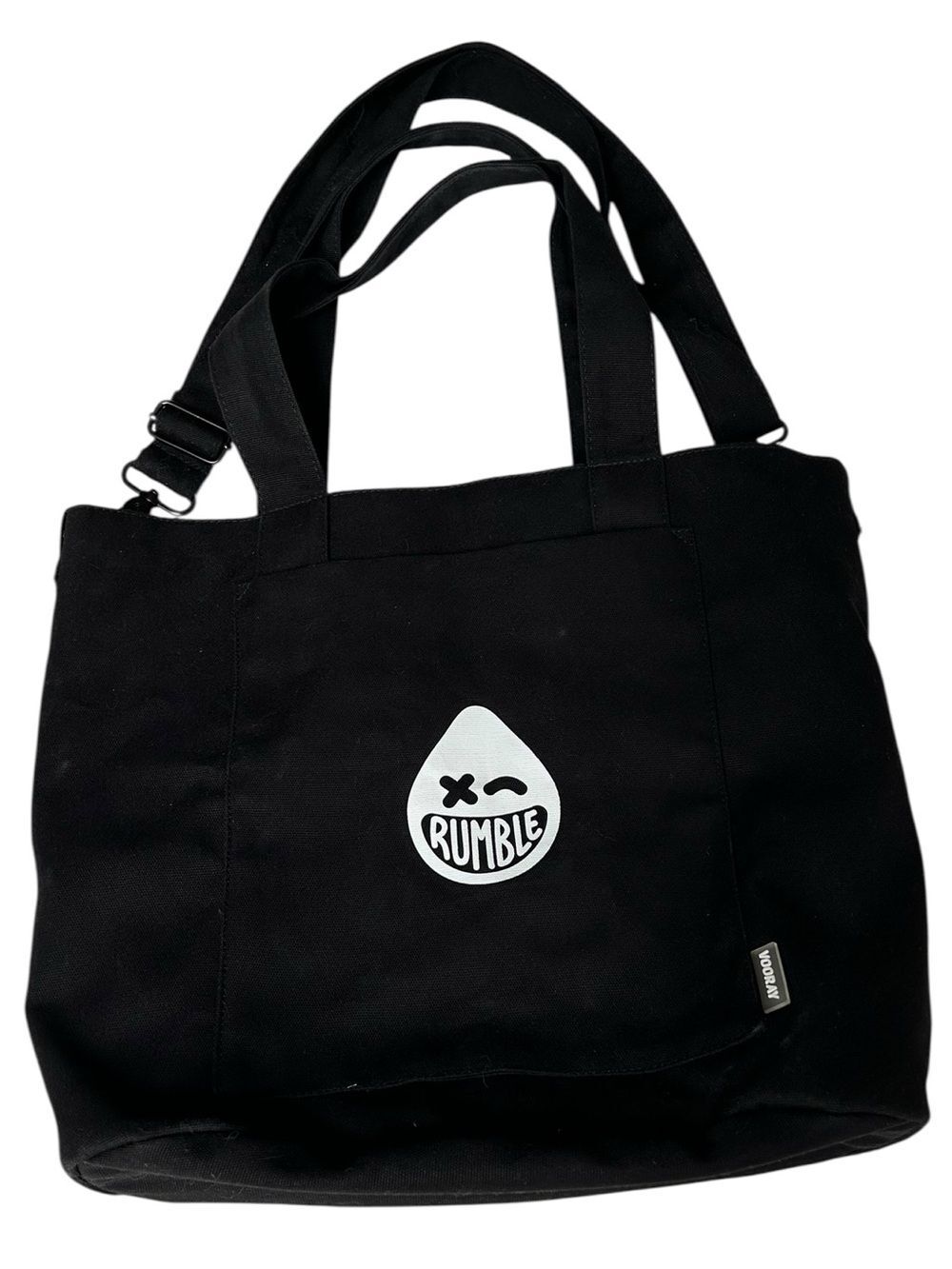 Vooray Zoey Rumble Everyday Tote in Black Canvas with Removable Strap Logo